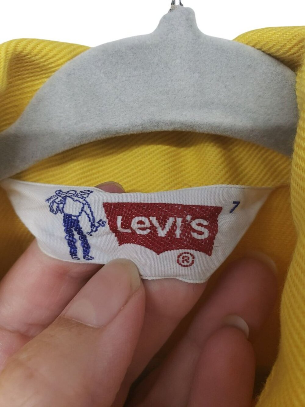 Vintage Levi's Saddleman Kids Youth Yellow Denim Jean Jacket FLAWS Girls Size 7 - Picture 9 of 16